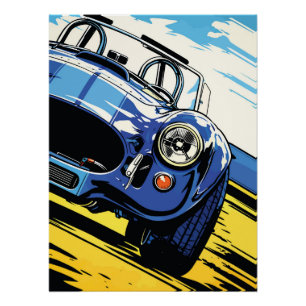 Póster Roadster Azul Dinámico Arte Pop Dash