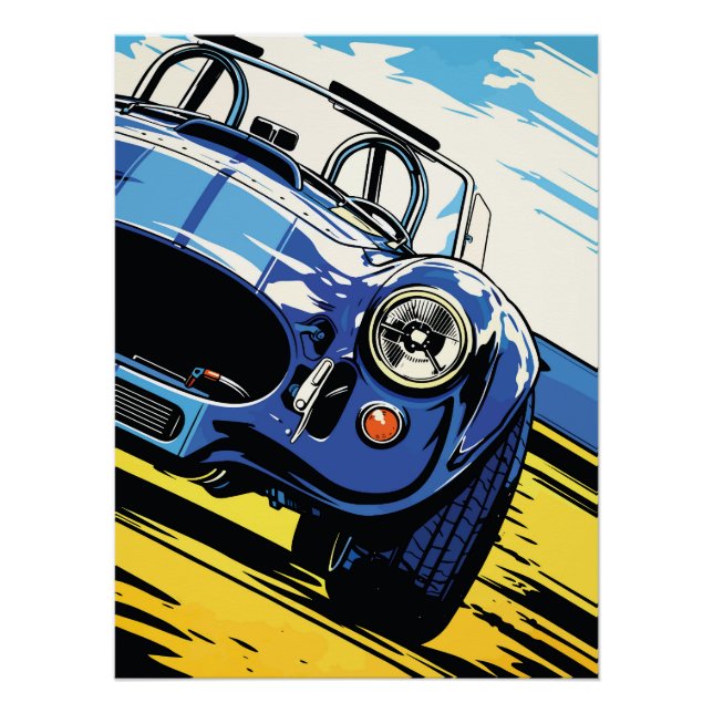 Póster Roadster Azul Dinámico Arte Pop Dash (Anverso)