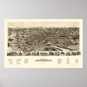 Póster Roanoke, mapa panorámico del VA - 1891