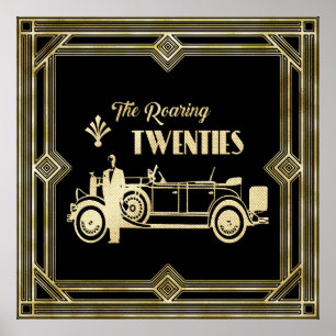 Póster Roaring 20's art deco 1920 negro y oro