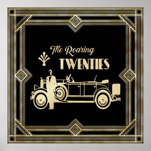 Póster Roaring 20's art deco 1920 negro y oro (Frente)