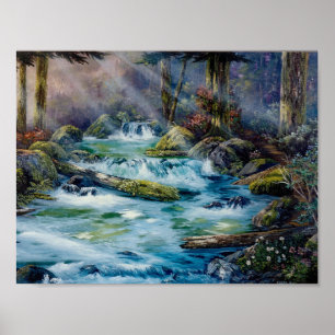 Póster Roaring Creek Scene desde el noroeste del Pacífico