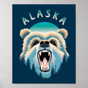 Póster Roaring Grizzly Bear Face - Alaska Wildlife