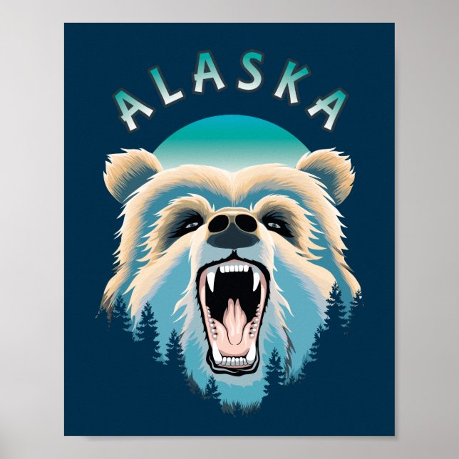 Póster Roaring Grizzly Bear Face - Alaska Wildlife (Frente)