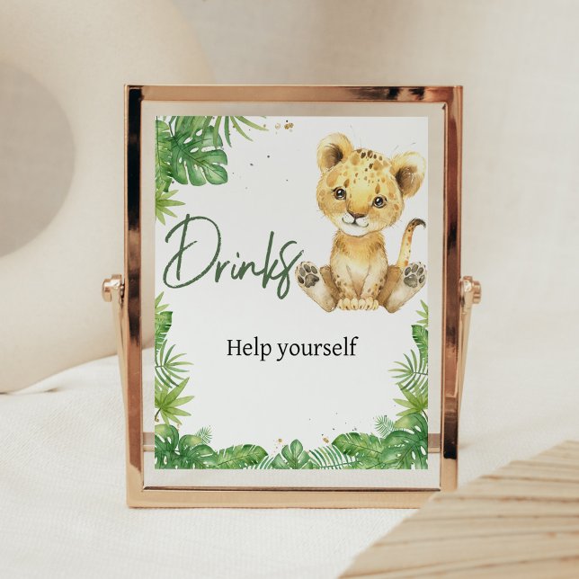 Póster Roaring Lion Baby Shower Bebe (Roaring with Excitement Lion Baby Shower Drinks Sign)