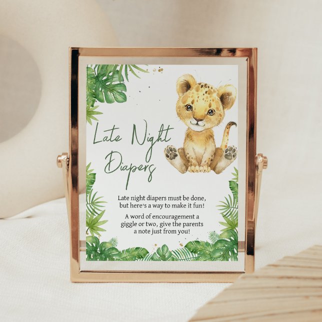 Póster Roaring Lion Baby Shower Late Night Diapers (Roaring with Excitement Lion Baby Shower Late Night Diapers Sign)