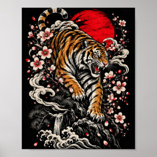 Póster Roaring Tiger Sakura Japonés