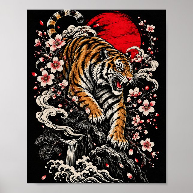 Póster Roaring Tiger Sakura Japonés (Frente)
