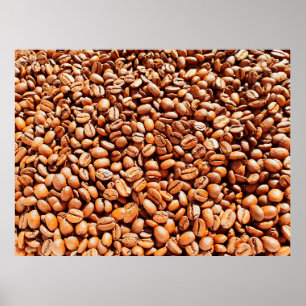 Póster roasted aromatic coffee beans in sunlight, coffee 
