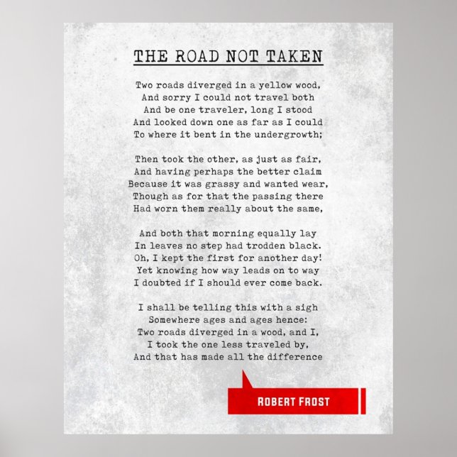 Póster Robert Frost Cita La Carretera No Tomada Literalme (Frente)