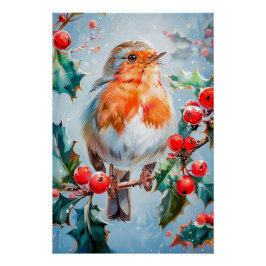 Póster Robin en estilo impresionista en la naturaleza