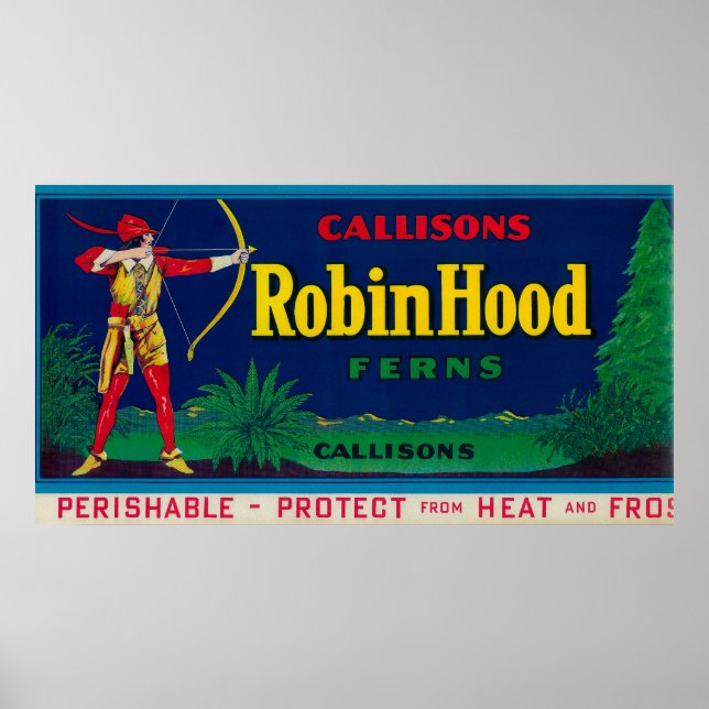Póster Robin Hood Fern Label, Estado de Washington (Frente)