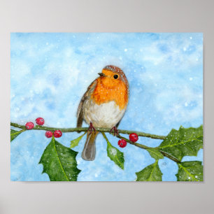 Póster Robin Watercolor Painting ~ Poster