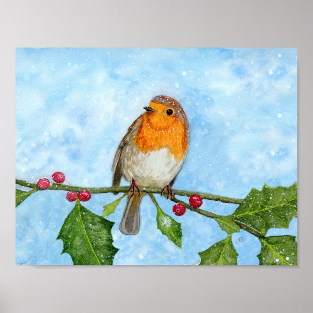 Póster Robin Watercolor Painting ~ Poster (Frente)