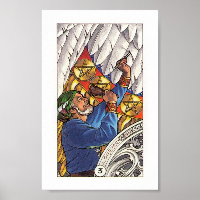Póster Robin Wood Tarot - 3 de pentáculos (Frente)