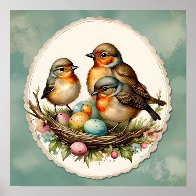 Póster Robins de primavera para bebés de Woodland. Primav (Frente)