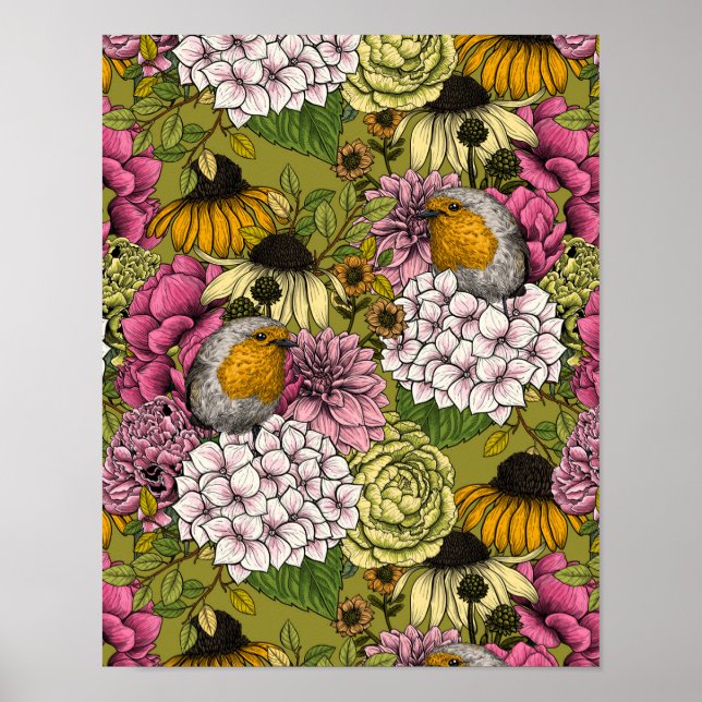 Póster Robins en el jardín 2 (Frente)