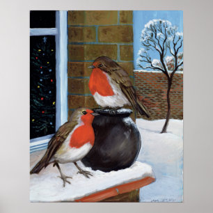Póster Robins en la nieve