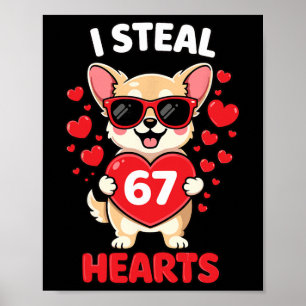 Póster Robo 67 Corazones Diseño Divertido de Chihuahua pa