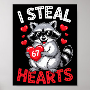 Póster Robo 67 Corazones Divertido Mapache 67 San Valentí
