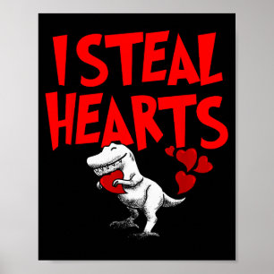 Póster Robo Corazones Dino T-rex Día de San Valentín Niño