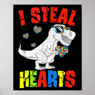Póster Robo corazones Dinosaurio Autism Awareness Toddler