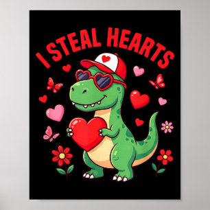 Póster Robo Corazones Dinosaurio Trex Dino Amor San Valen