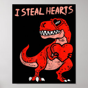 Póster Robo Corazones Dinosaurio Trex Dino Amor San Valen