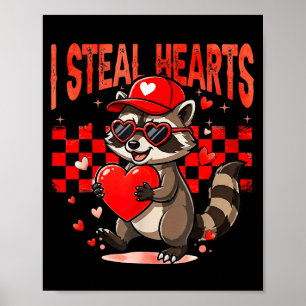 Póster Robo Corazones Diseño Mapache Día de San Valentín 