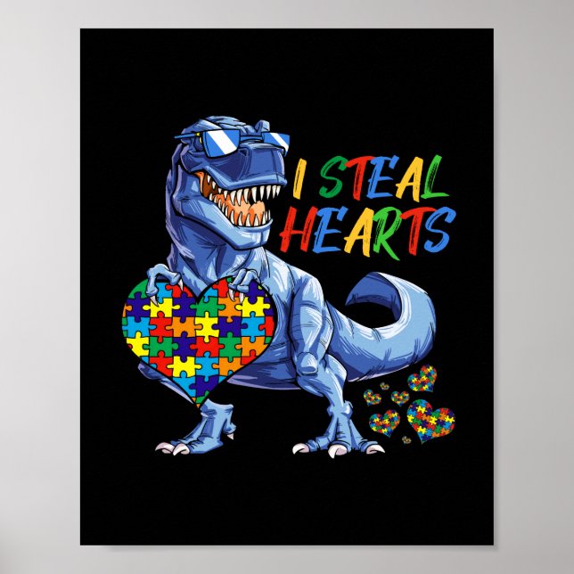 Póster Robo corazones rompe el autismo Dinosaurios de con (Frente)