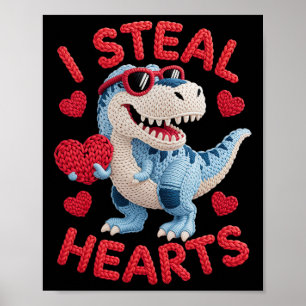 Póster Robo Corazones Traje De Dinosaurio Lindo Para Niño