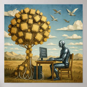 Póster Robot Bajo Árbol de Procesador