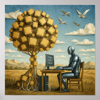 Póster Robot Bajo Árbol de Procesador