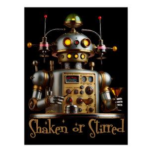 Póster Robot Bartender Futurista "Agitado o Revuelto"