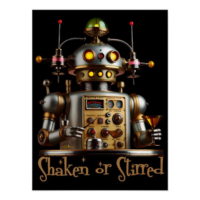 Póster Robot Bartender Futurista "Agitado o Revuelto" (Anverso)