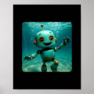 Póster Robot buceando bajo el agua del océano buzo nadand