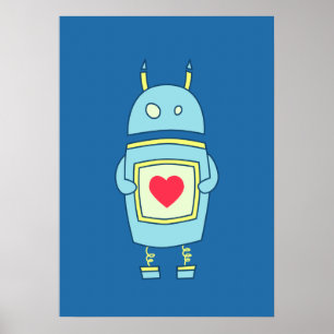 Póster Robot De Tornillo Azul Con Corazón