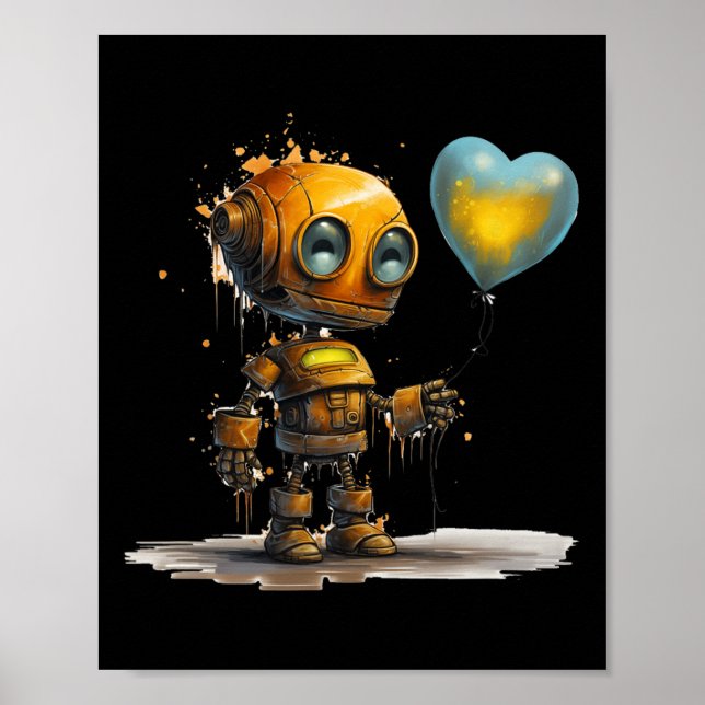 Póster Robot Divertido Increíble Amor De San Valentín Con (Frente)