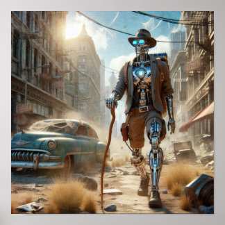 Póster Robot en la ciudad fantasma