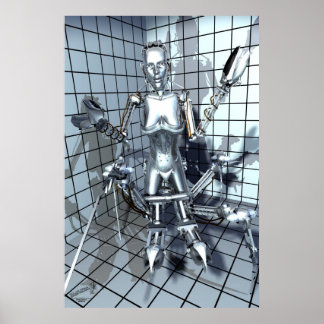 Póster Robot en una sala de cuadrícula