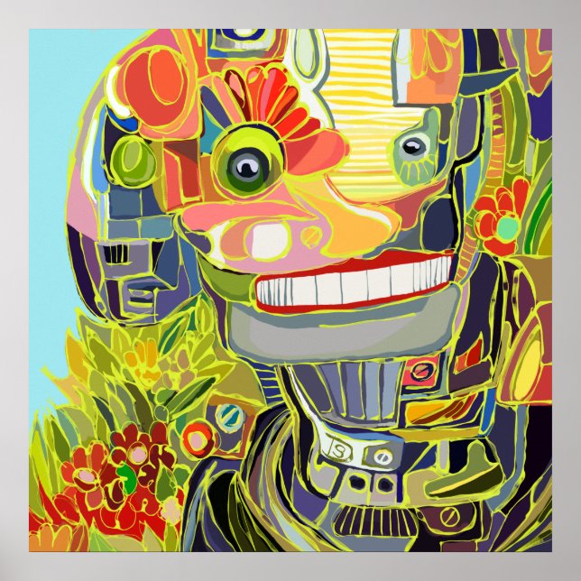 Póster Robot feliz sonriendo tomándose una selfie con la  (Frente)