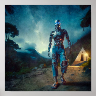 Póster Robot futurista en un entorno antiguo