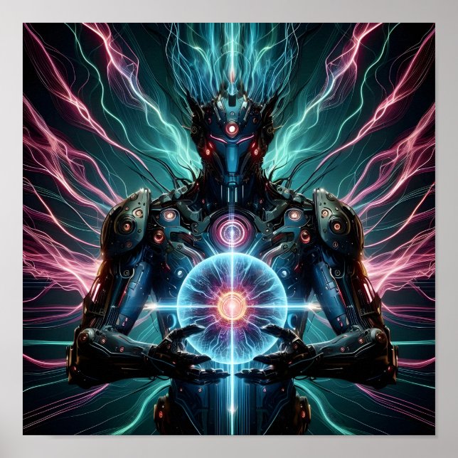 Póster Robot Futurista Núcleo Cósmico Ciberpunk (Frente)
