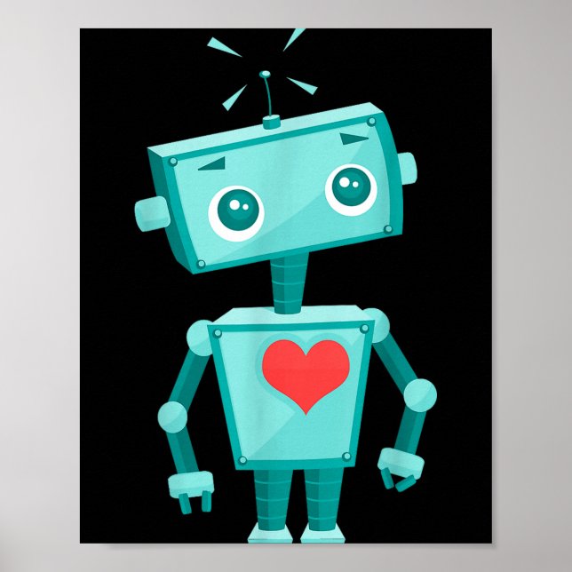 Póster Robot Heart Valentine's Day For Kids Girls  (Frente)