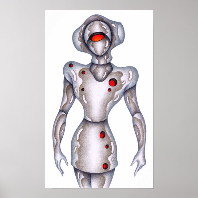 Póster Robot humanoide de estilo retro. (Frente)