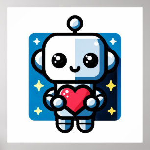 Póster Robot lindo con corazón - Amor Adorable y Tecnolog