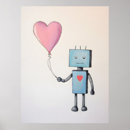 Póster Robot lindo con Poster de globo cardíaco