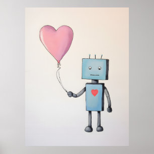 Póster Robot lindo con Poster de globo cardíaco