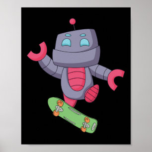 Póster Robot monopatín patinador fingerboarding patineta