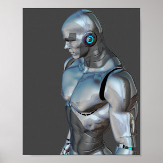 Póster robot muscular humano cyborg android
